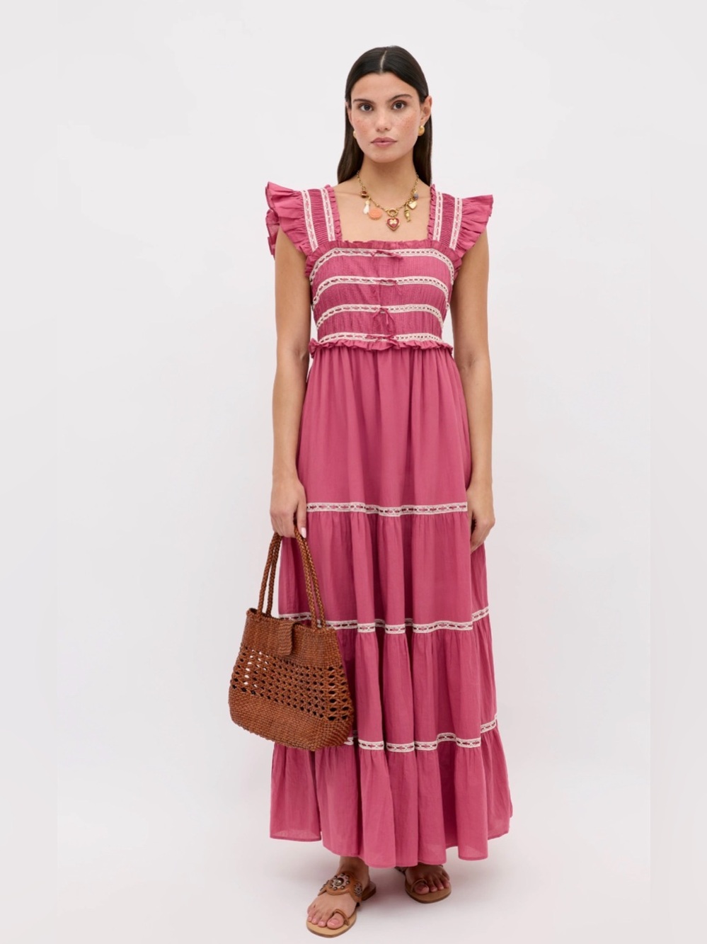 RIXO Chandra Cotton Midi Dress Dusty Rose Size 4
